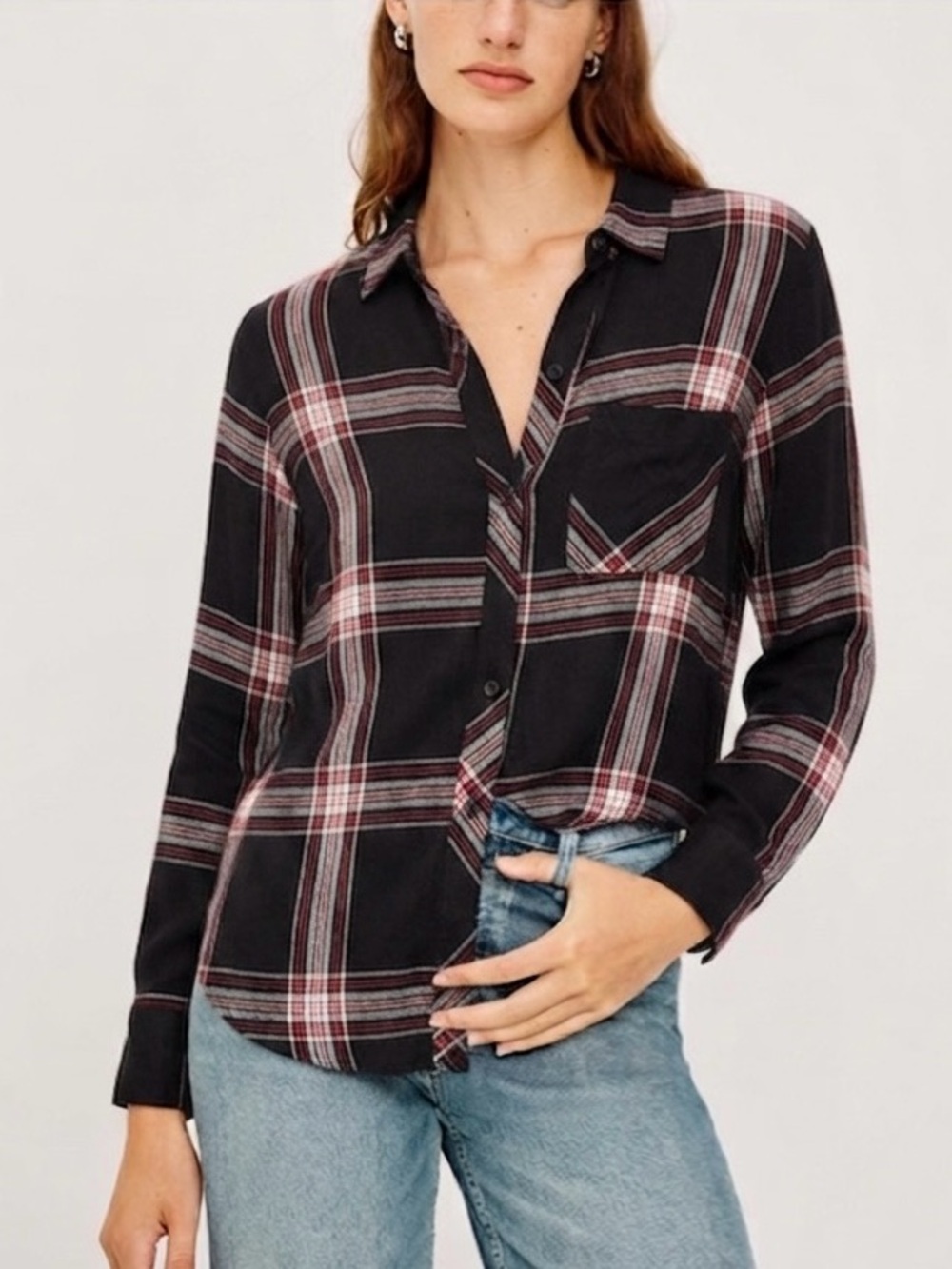 Rails Black Plaid HUNTER
JET/WHITE/RUBY Button-Down Shirt sz XS
